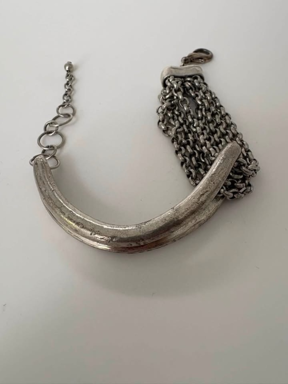 Vintage Silver tone  Multi-Chain Curved Metal Bracelet - Unisex